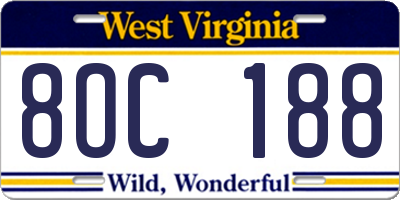 WV license plate 8OC188