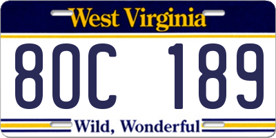 WV license plate 8OC189