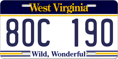 WV license plate 8OC190