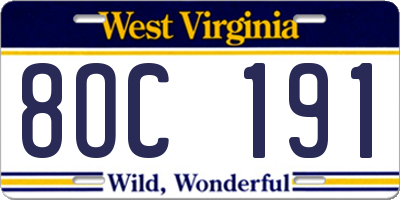 WV license plate 8OC191