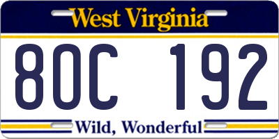 WV license plate 8OC192