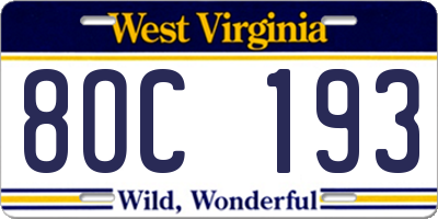 WV license plate 8OC193