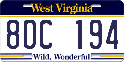 WV license plate 8OC194
