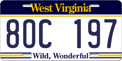 WV license plate 8OC197