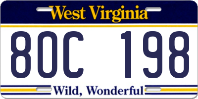 WV license plate 8OC198