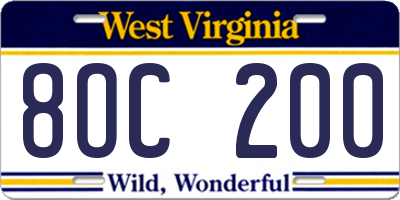 WV license plate 8OC200