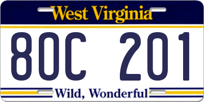 WV license plate 8OC201