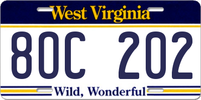 WV license plate 8OC202