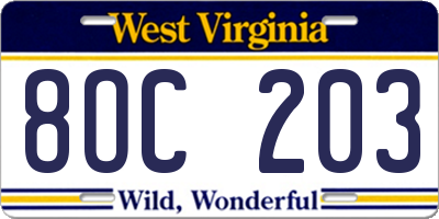 WV license plate 8OC203