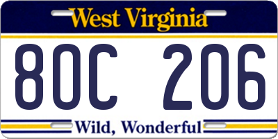 WV license plate 8OC206