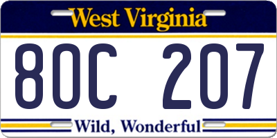 WV license plate 8OC207