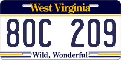 WV license plate 8OC209