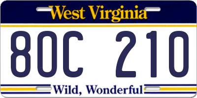 WV license plate 8OC210