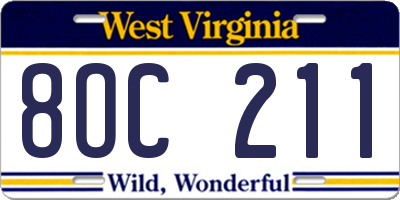 WV license plate 8OC211