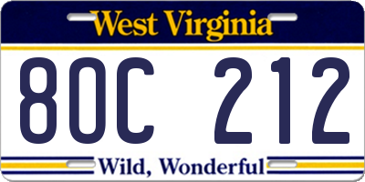 WV license plate 8OC212