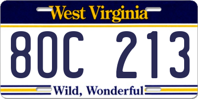 WV license plate 8OC213
