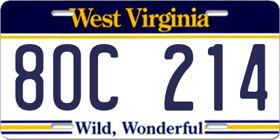 WV license plate 8OC214
