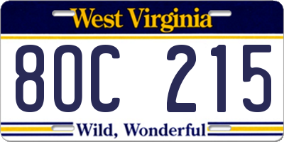 WV license plate 8OC215
