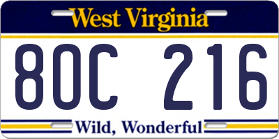 WV license plate 8OC216
