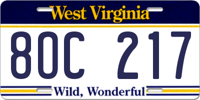 WV license plate 8OC217