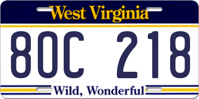 WV license plate 8OC218