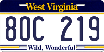 WV license plate 8OC219
