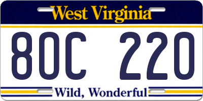 WV license plate 8OC220