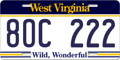 WV license plate 8OC222