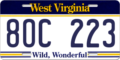 WV license plate 8OC223