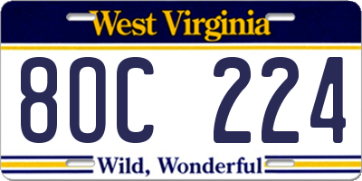 WV license plate 8OC224