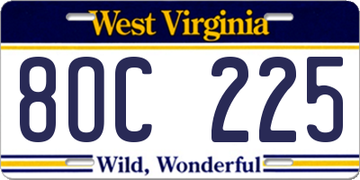 WV license plate 8OC225