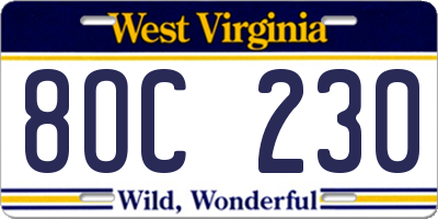 WV license plate 8OC230
