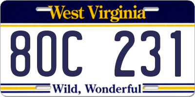 WV license plate 8OC231