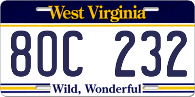 WV license plate 8OC232