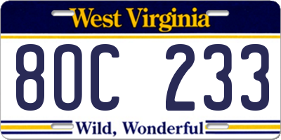 WV license plate 8OC233