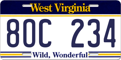 WV license plate 8OC234