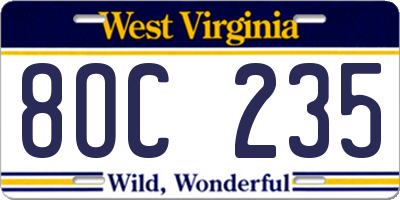 WV license plate 8OC235