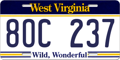 WV license plate 8OC237