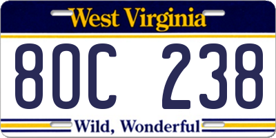 WV license plate 8OC238