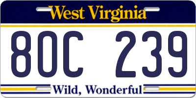 WV license plate 8OC239