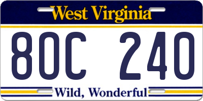 WV license plate 8OC240