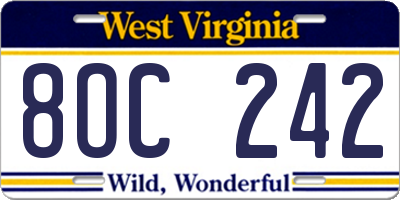 WV license plate 8OC242