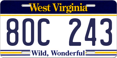 WV license plate 8OC243