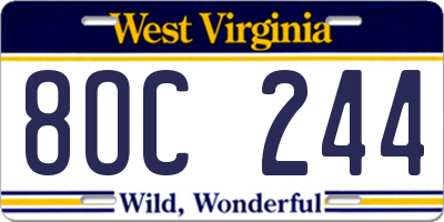 WV license plate 8OC244
