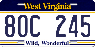 WV license plate 8OC245