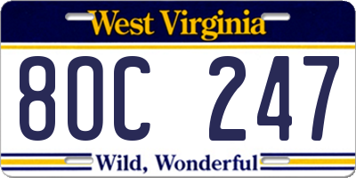 WV license plate 8OC247