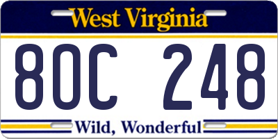 WV license plate 8OC248