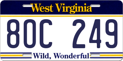 WV license plate 8OC249