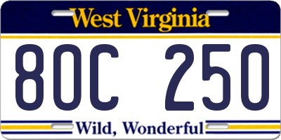 WV license plate 8OC250