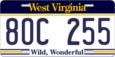 WV license plate 8OC255